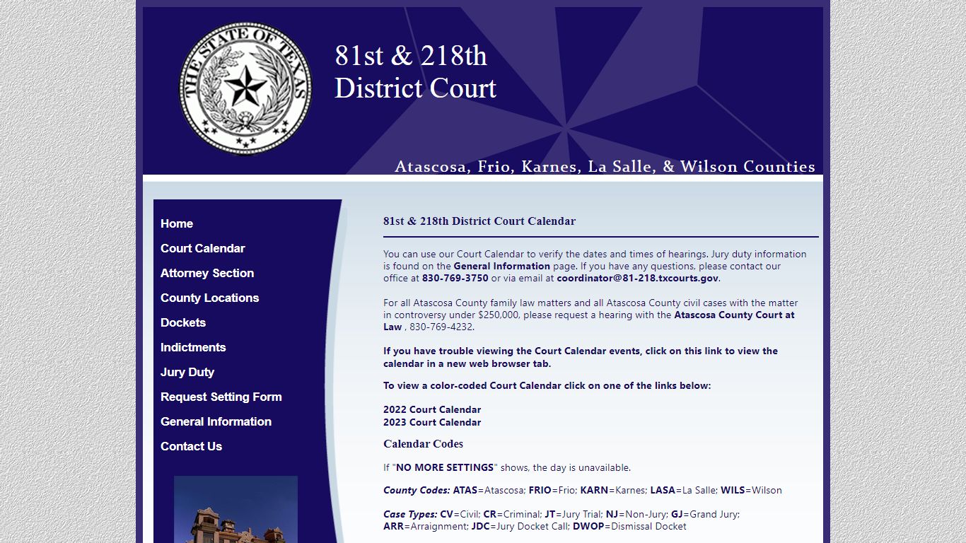 81st & 218th District Court Calendar - txcourts.gov